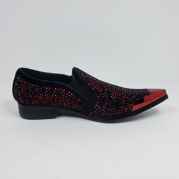 Bolano Desta Mens Size 9 Black Red Fashion Rhinestone Slip On Dress Loafer Shoes main image 4